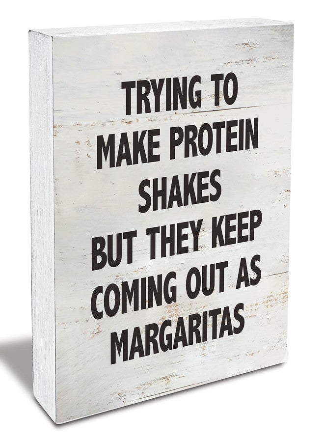 MAVOTEN Trying to Make Proteins Shakes Kitchen Quote Wood Box Sign Rusitc Wooden Box Sign Farmhouse Home Kitchen Desk Shelf Decor (5 X 5 Inch) - Image 1